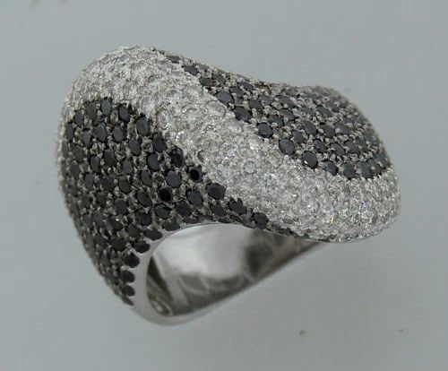 CHIC SIMON & IGAL 4.50 CTS BLACK & WHITE DIAMOND 18K WHITE GOLD RING - AMAZING (1 of 2)