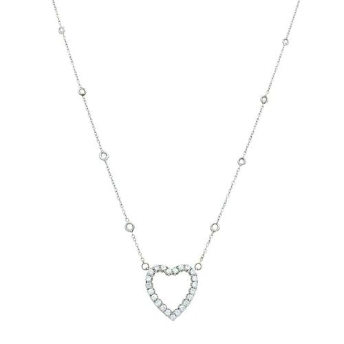 OPEN HEART DIAMOND NECKLACE PLATINUM CHAIN: OPEN HEART DIAMOND NECKLACE PLATINUM CHAIN Product details: DESIGNER: Unknown CIRCA: Late 20th Century MATERIALS: Platinum GEMSTONE: Round Brilliant Cut Diamond WEIGHT: 8.3 Grams MEASUREMENTS: Pendant