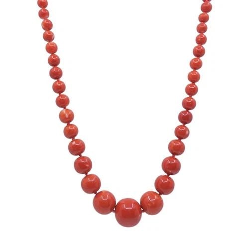 VINTAGE GRADUATED RED CORAL BEAD NECKLACE 14K GOLD DIAMOND ROSE CLASP (1 of 2)