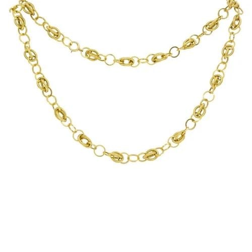 VINTAGE ITALIAN 14K TEXTURED LINK LONG CHAIN NECKLACE: VINTAGE ITALIAN 14K TEXTURED LINK LONG CHAIN NECKLACE CIRCA 1970s MATERIALS 14k Gold WEIGHT 28.2 Grams MEASUREMENTS 28 1/2" HALLMARKS 585, Italy ITEM DETAILS Vintage Italian 14k Textured Link Long Cha
