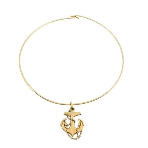 14K GOLD ANCHOR PENDANT WIRE CHOKER NECKLACE (1 of 2)