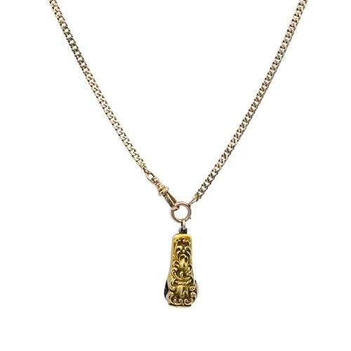 ANTIQUE 10K GOLD CIGAR CUTTER PENDANT 10K GOLD WATCH CHAIN NECKLACE: ANTIQUE 10K GOLD CIGAR CUTTER PENDANT 10K GOLD WATCH CHAIN NECKLACE MATERIALS: 10K Gold, Metal WEIGHT: Chain - 15.8 Grams, Pendant - 7.4 Grams MEASUREMENTS: The Length 14”; The Pendant - 9/16" x