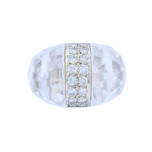 VINTAGE ITALIAN 18K WHITE GOLD DIAMOND ROCK CRYSTAL COCKTAIL RING (1 of 2)