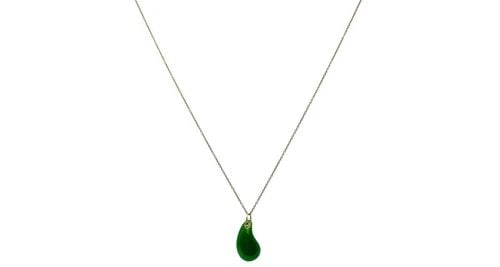 ELSA PERETTI FOR TIFFANY & CO. TEARDROP JADE PENDANT GOLD NECKLACE: ELSA PERETTI FOR TIFFANI & CO. TEARDROP JADE PENDANT GOLD NECKLACE ELSA PERETTI FOR TIFFANI & CO. TEARDROP JADE PENDANT GOLD NECKLACE DESIGNER: Elsa Peretti for Tiffany & Co. CIRCA: 1980’s MATERIALS
