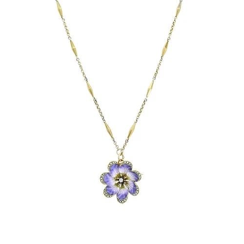 14K GOLD VIOLET FLOWER DIAMOND SEED PEARL PENDANT BROOCH NECKLACE (1 of 2)