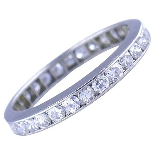 ART DECO RING ETERNITY BAND PLATINUM OLD EUROPEAN CUT DIAMOND ESTATE JEWELRY: ART DECO RING ETERNITY BAND PLATINUM OLD EUROPEAN CUT DIAMOND ESTATE JEWELRY Art Deco Platinum Diamond Eternity Band Ring An Art Deco ring designed as an eternity band, made of platinum with diamonds.