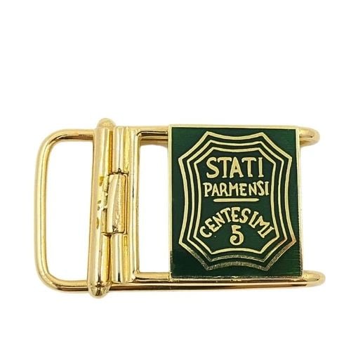 VINTAGE BELT BUCKLE PENDANT 14K GOLD GREEN ENAMEL: VINTAGE BELT BUCKLE PENDANT 14K GOLD GREEN ENAMEL CIRCA: Early 20th Century MATERIALS: 14k Yellow Gold, Enamel WEIGHT: 18.9 Grams MEASUREMENTS: 7/8" x 1 1/2" ITEM DETAILS: Vintage Belt Buckle Pendant 