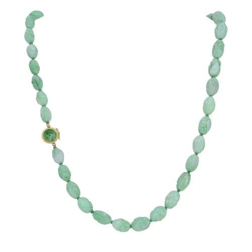VINTAGE 14K GOLD APPLE JADE CARVED BEAD NECKLACE, CIRCA 1960S (1 of 2)
