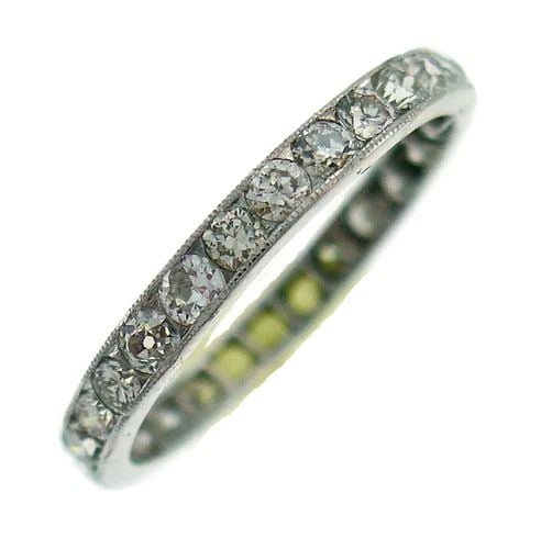 ART DECO DIAMOND PLATINUM ETERNITY BAND RING WEDDING OLD EUROPEAN CUT SIZE 7.5: ART DECO DIAMOND PLATINUM ETERNITY BAND RING WEDDING OLD EUROPEAN CUT SIZE 7.5 Art Deco c.1920s Old European Cut Diamond & Platinum Eternity Band Ring Exquisite Art Deco platinum band set with twenty-
