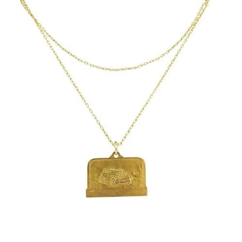 VINTAGE 1928 18K GOLD ARGENTINE AUTOMOBILE PENDANT 14K CHAIN NECKLACE (1 of 2)