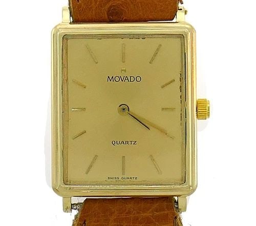 VINTAGE MOVADO YELLOW GOLD WATCH LEATHER STRAP UNISEX (1 of 2)