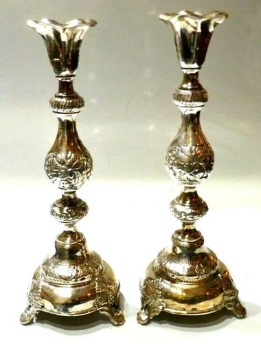 RUSSIAN SILVER PAIR OF CANDLESTICKS ANTIQUE (1 of 2)