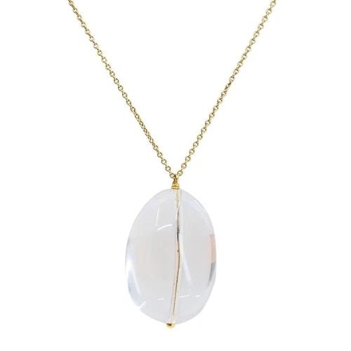 CRYSTAL ROCK PENDANT 18K GOLD CHAIN NECKLACE: CRYSTAL ROCK PENDANT 18K GOLD CHAIN NECKLACE DESIGNER: Unknown CIRCA: 21st Century MATERIALS: 18k Gold GEMSTONE: Crystal Quartz WEIGHT: 34.5 Grams MEASUREMENTS: The Chain - 34.5”; The Pendant - 