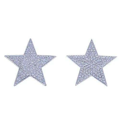 14K WHITE GOLD PAVÉ DIAMOND STAR STUD EARRINGS: 14K WHITE GOLD PAVÉ DIAMOND STAR STUD EARRINGS ES JOOO Product details: MATERIALS: 14k Gold WEIGHT: 3.9 Grams MEASUREMENTS: 3/4" HALLMARKS: 14K ITEM DETAILS: 14k White Gold Pavé Diamond Star Stud Ea