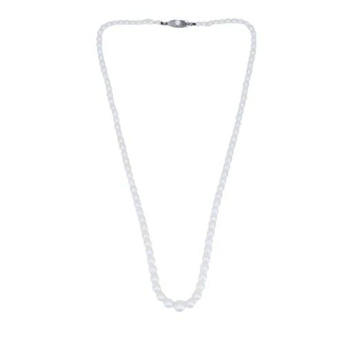 VINTAGE MIKIMOTO AKOYA PEARL GRADUATED NECKLACE WITH SILVER CLASP: VINTAGE MIKIMOTO AKOYA PEARL GRADUATED NECKLACE WITH SILVER CLASP KL ATOO Mikimoto cultured Akoya pearl necklace, designed as a single strand of white pearls finished with a sterling silver clasp. The