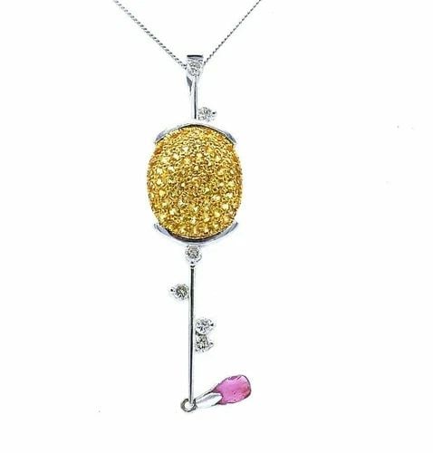 VINTAGE PLATINUM GOLD GEMSTONES GOLF CLUB NECKLACE (1 of 2)
