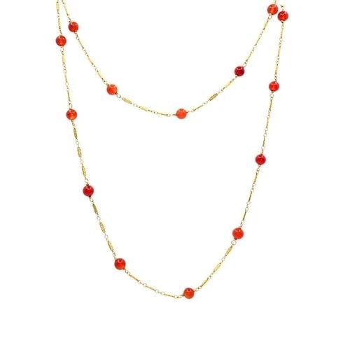 VINTAGE 14K GOLD CARNELIAN BEAD NECKLACE (1 of 2)