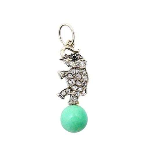 ANTIQUE ELEPHANT CHARM 14K WHITE GOLD DIAMOND BEAD ACCENT (1 of 2)