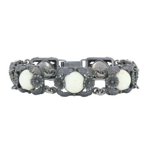 VINTAGE N.E. FROM DENMARK STERLING SILVER BONE CABOCHON BRACELET (1 of 2)