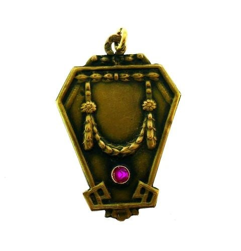 ANTIQUE RUSSIAN 14K YELLOW GOLD RUBY OCTAGON SHAPE CHARM PENDANT (1 of 2)