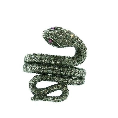 TRENDY SILVER, DIAMOND & RUBY SNAKE RING MODERN (1 of 2)
