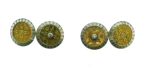 ANTIQUE 14K TWO TONE GOLD & DIAMOND CUFFLINKS CIRCA 1900S: ANTIQUE 14K TWO TONE GOLD & DIAMOND CUFFLINKS CIRCA 1900S Antique 14k Two Tone Gold & Diamond Cufflinks Circa 1900s This is a must for a collector. The weight is 5.5 grams. The length of each circular