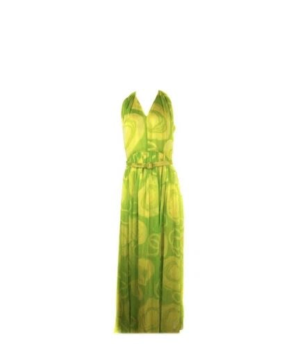 VINTAGE KIKI HART YELLOW AND GREEN SLEEVELESS MAXI DRESS W/ BELT (1 of 2)