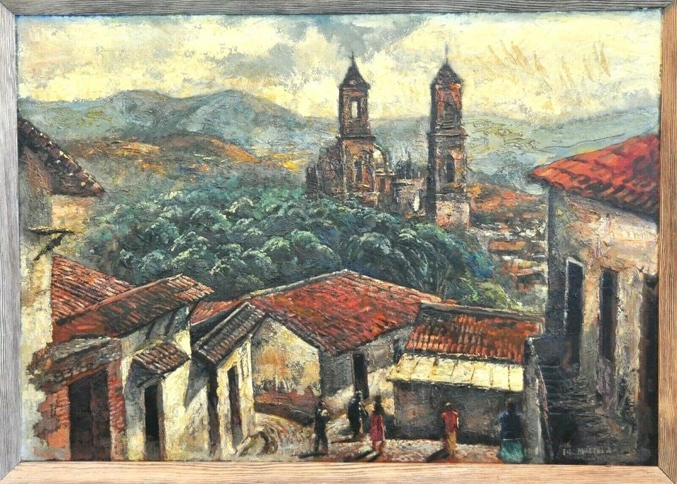 FIL MOTTOLA (1915-) OIL PAINTING TAXCO MEXICO STREET SCENE PRISCA - CALIF ARTIST (1 of 1)