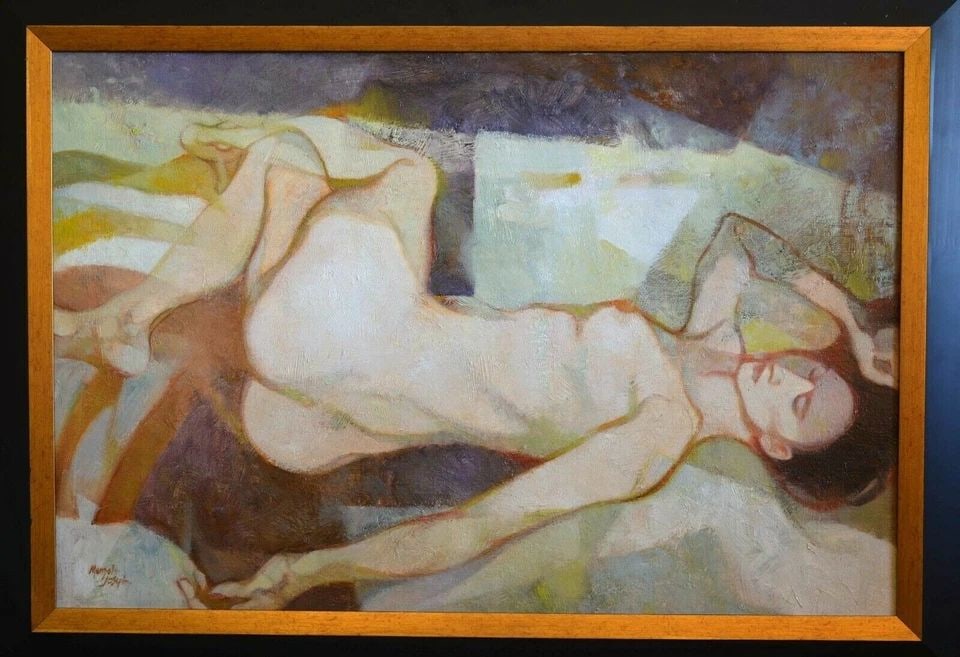 JAMES MENZEL JOSEPH - ORIGINAL OIL - NUDE - WOMAN SLEEPING "DREAM TIME: JAMES MENZEL JOSEPH - ORIGINAL OIL - NUDE - WOMAN SLEEPING "DREAM TIME Item : This original oil painting by James Joseph Menzel is titled "Dream Time". A nude woman reclines asleep. She is painted in 