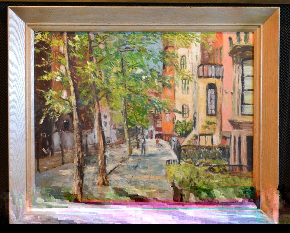 ROBERT E. WELLS - VINTAGE OIL PAINTING - COLORFUL ENGLISH VILLAGE STREET (1 of 1)
