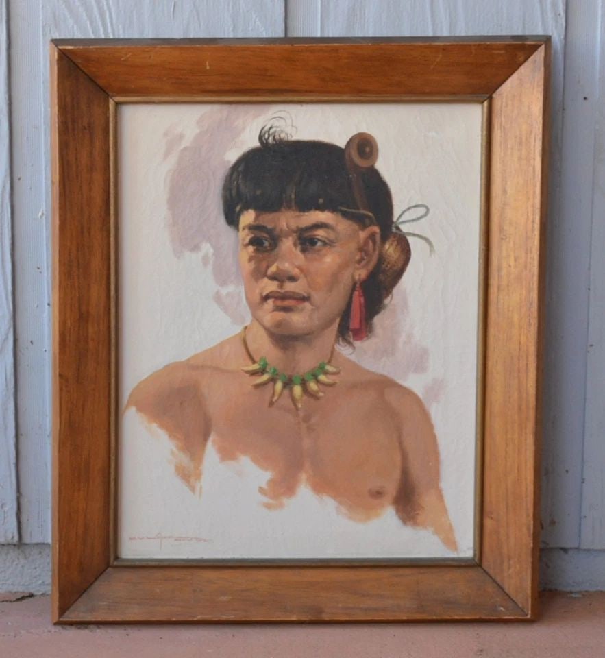 CRISPIN VILLAFUERTE LOPEZ (1903-1985) 2 PHILIPPINE NATIVE PORTRAITS - DATED 1952: This set of portraits were done by Philippine artist Crispin Villafuerte Lopez (1903-1985). They are oil on canvas and measure 20" x 16". With frame they measure 25" x 21". Each painting is signed and