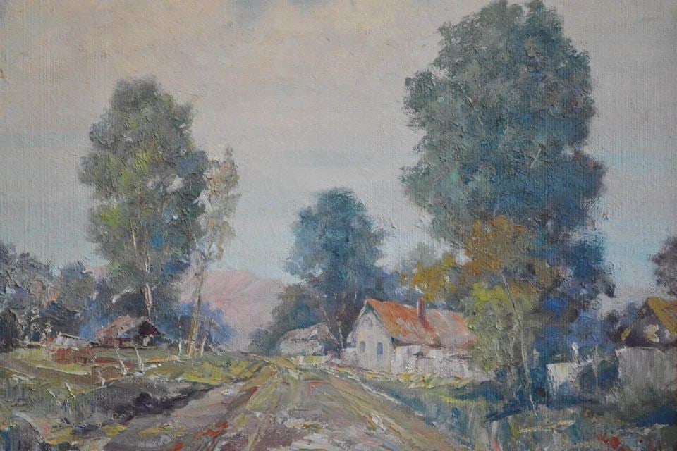 ETHEL L. - VINTAGE LANDSCAPE OIL PAINTING - COUNTRY ROAD CALIFORNIA - FRAMED (1 of 1)