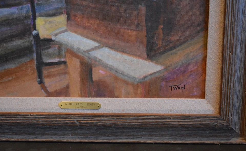 TOM WARD - OIL PAINTING OF SHARLOT HALL LOG SCHOOL HOUSE 1870S - PRESCOTT AZ (1 of 2)