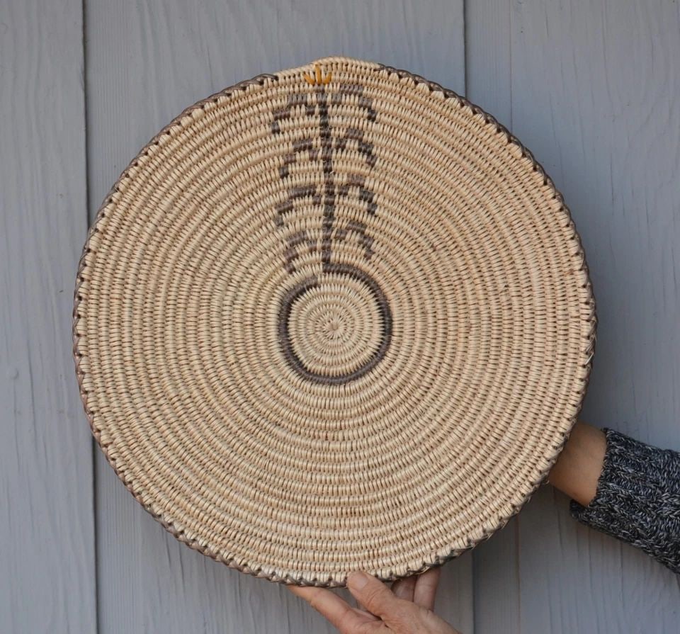 SALLY BLACK - NAVAJO PICTORIAL BASKET - BEGINNING OF LIFE - CORN PLANT - 16" (1 of 1)