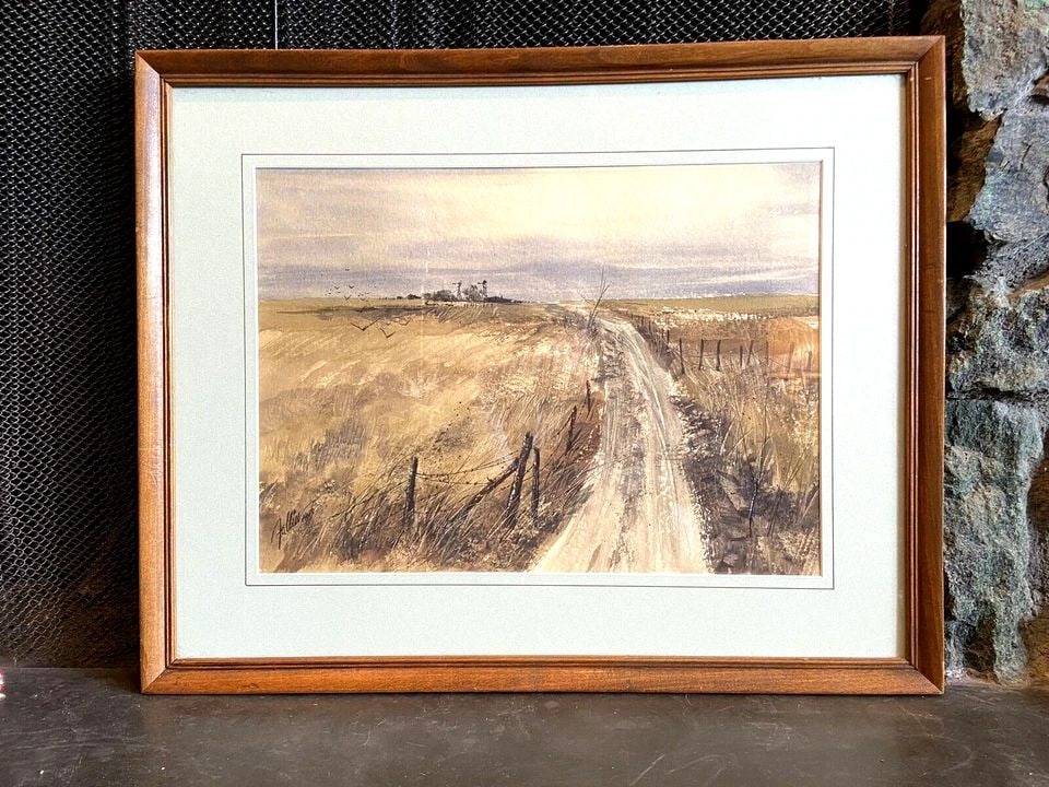JAMES FALLIER - 1930 WATERCOLOR LANDSCAPE PAINTING KANSAS PRAIRIE FIELDS FARM (1 of 1)