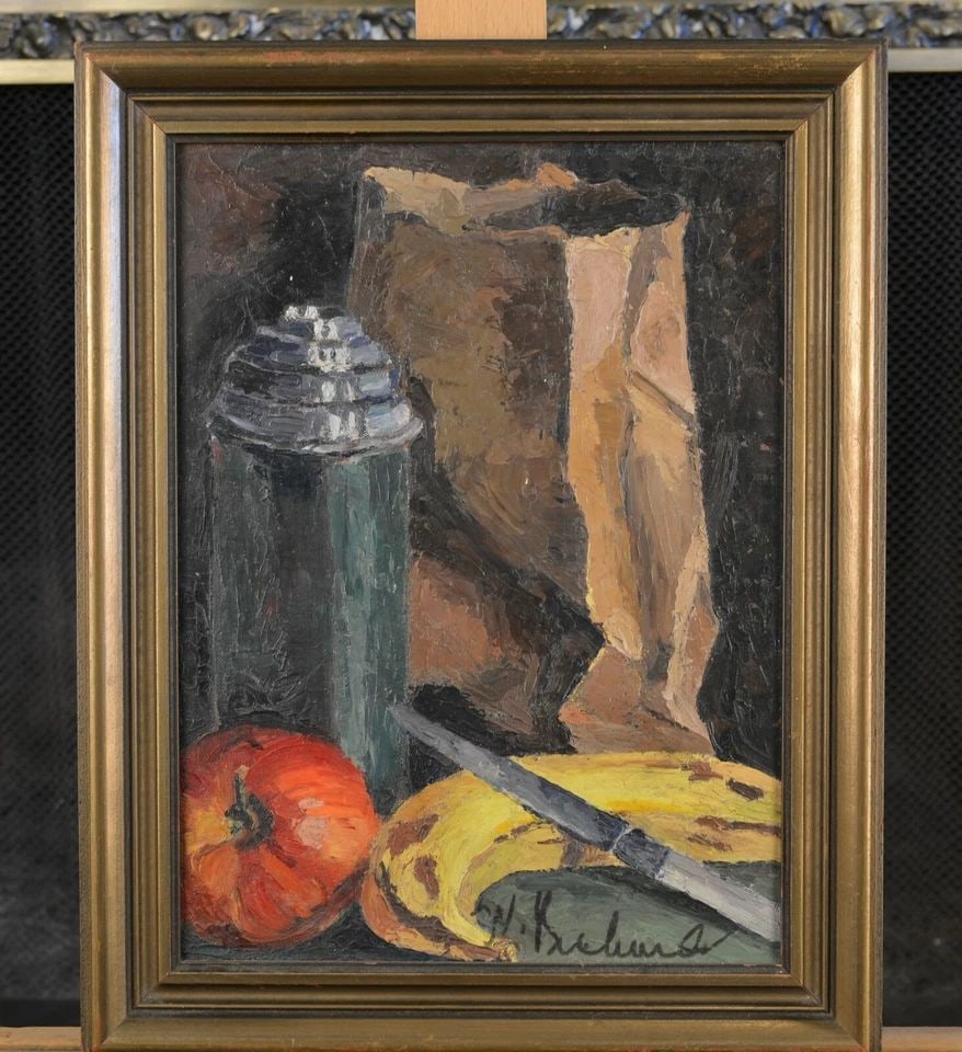ANTIQUE PAINTING - - STILL LIFE BROWN BAG LUNCH - SIGNED (1 of 2)