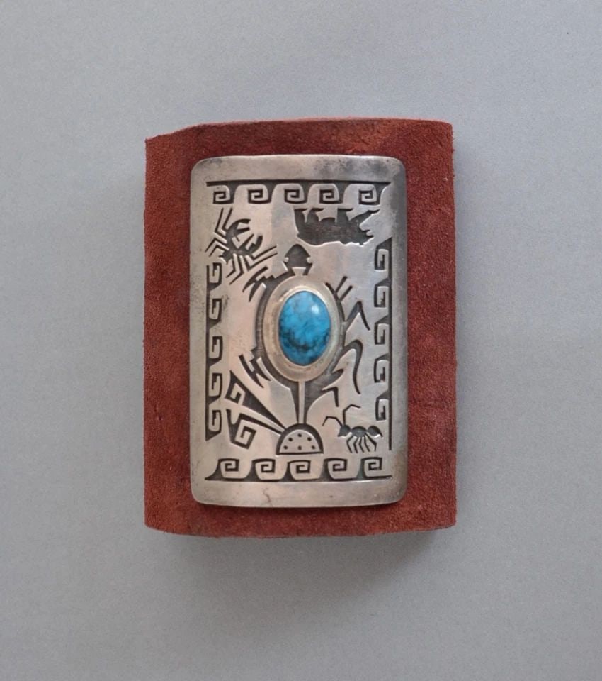 VTG HOPI SILVER BOWGUARD - TURQUOISE TURTLE BEAR CORN PAHO - WALTER POLELONEMA (1 of 2)