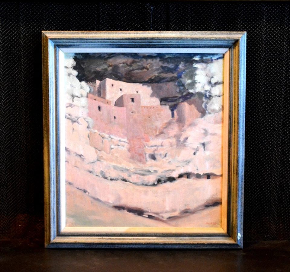 TOM WARD - OIL PAINTING - MONTEZUMA CASTLE CLIFF DWELLING INDIAN RUIN - ARIZONA (1 of 2)