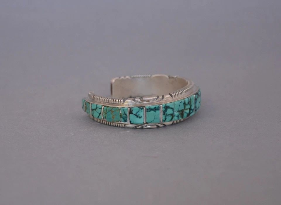 THOMAS FRANCISCO - NAVAJO STERLING SILVER BRACELET CUFF - TURQUOISE - 6 3/4" (1 of 2)