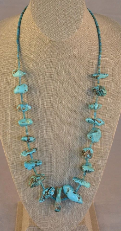 VINTAGE NAVAJO GRADUATED TURQUOISE NUGGET AND HEISHI BEAD NECKLACE - 27 3/4" (1 of 2)