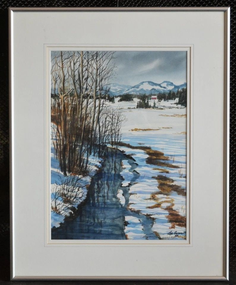 LES BARNETT - WATERCOLOR PAINTING - MONTANA WINTER MOUNTAIN LANDSCAPE - FRAMED (1 of 2)