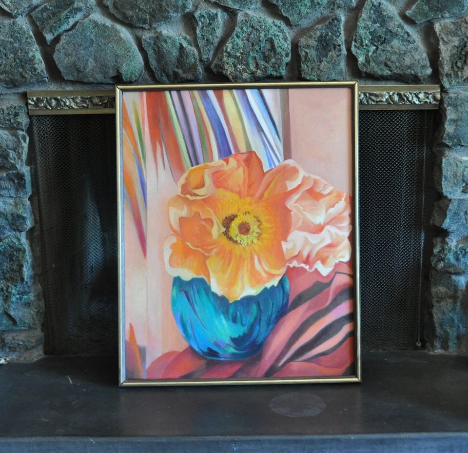 IRENA D. GRIEZE - VIBRANT ORIGINAL PAINTING - ROSE IN VASE - LITHUANIAN ARTIST (1 of 2)