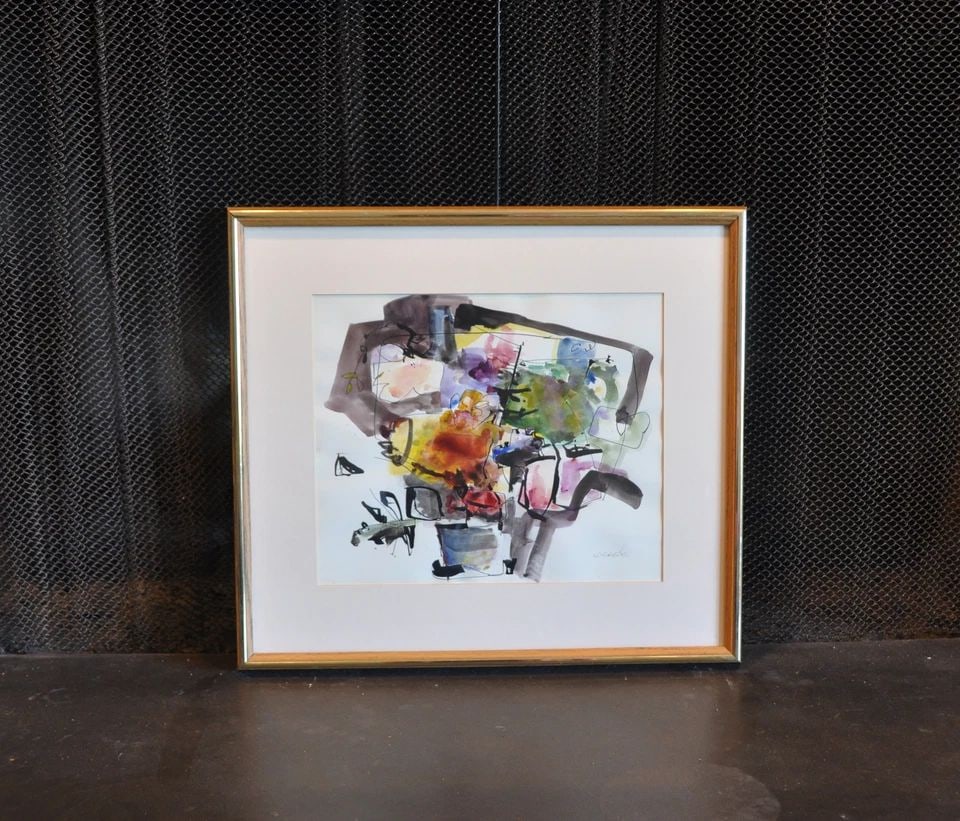 IRENA D. GRIEZE (JONYNAS) 1931-- ABSTRACT WATERCOLOR & INK PAINTING - LITHUANIA (1 of 2)