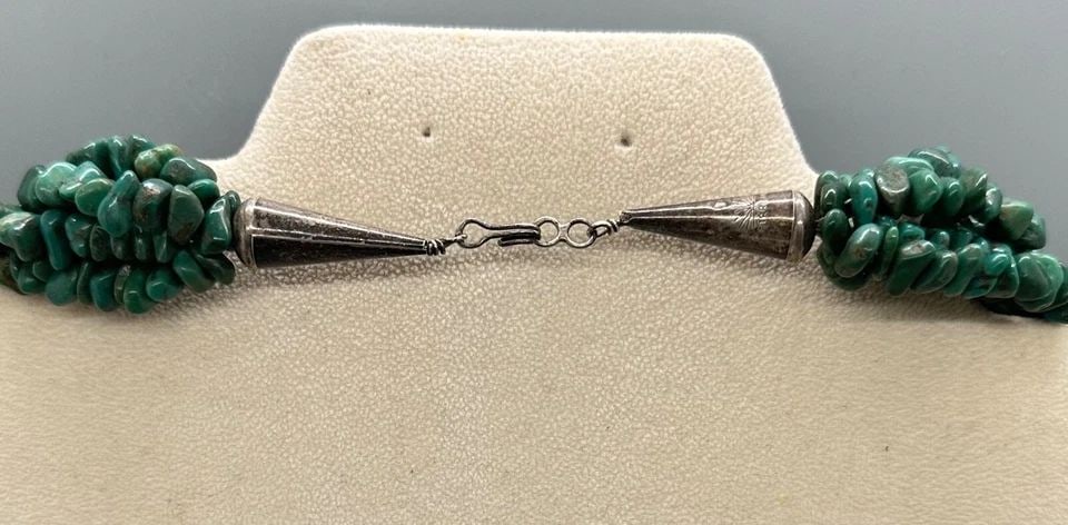 VINTAGE 5 STRAND STERLING AND TURQUOISE NAVAJO NECKLACE: VINTAGE 5 STRAND STERLING AND TURQUOISE NAVAJO NECKLACE Item Description: