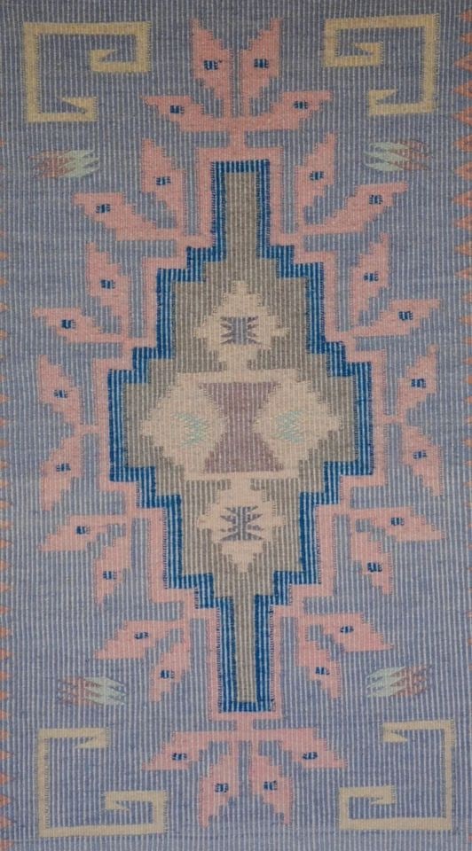 VINTAGE BURNTWATER RAISED OUTLINE NAVAJO RUG - FAYE BEGAY - 35" X 20" (1 of 2)