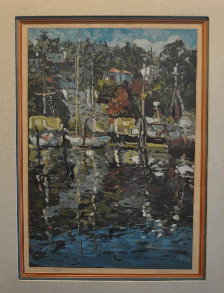 "SAUSALITO REFLECTIONS" CALIFORNIA BOATS IN HARBOR SERIGRAPH PRINT MARCO SASSONE: "SAUSALITO REFLECTIONS" CALIFORNIA BOATS IN HARBOR SERIGRAPH PRINT MARCO SASSONE Item Description: This limited edition pencil signed print was done by American-Italian artist Marco Sassone (1942-). I