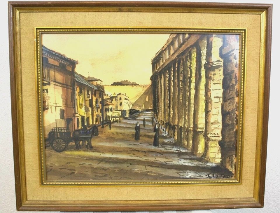 VINTAGE WATERCOLOR PAINTING - NUNS NEAR ST. PETER'S SQUARE - TULLIS FOSTER" (1 of 2)