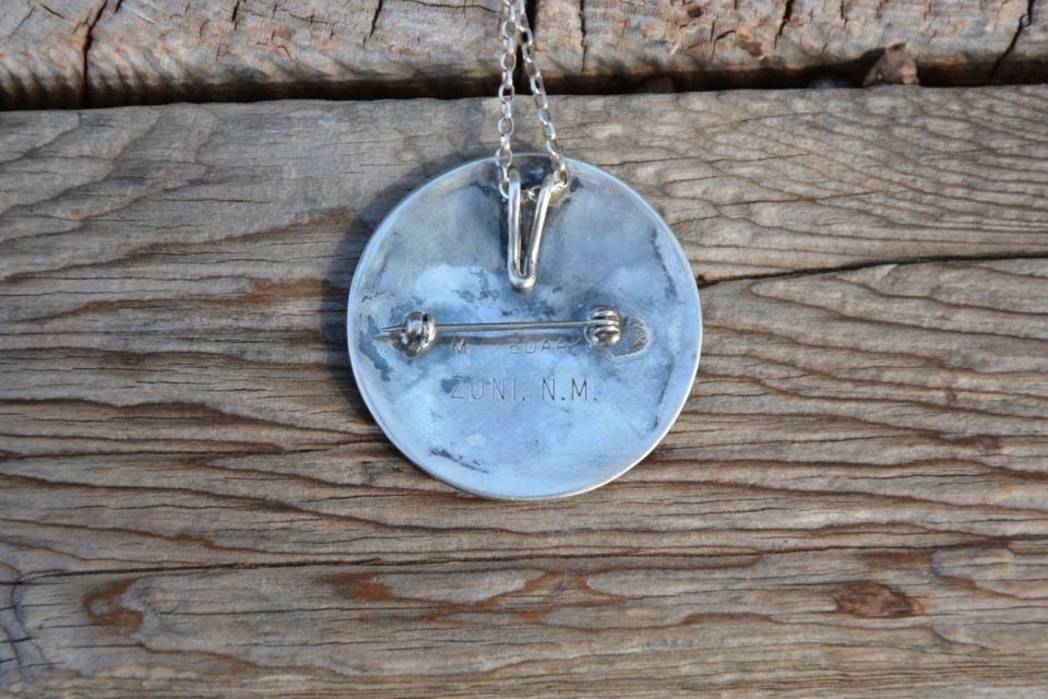 M & J EDAAKIE - VINTAGE ZUNI INLAY STERLING SILVER PENDANT / PIN - BLUE JAY (1 of 2)