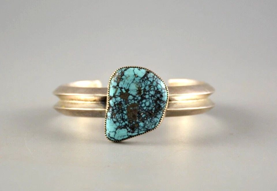 RAY BENNETT - VINTAGE NAVAJO INDIAN SILVER BRACELET - GREAT TURQUOISE! 6 1/2" (1 of 2)