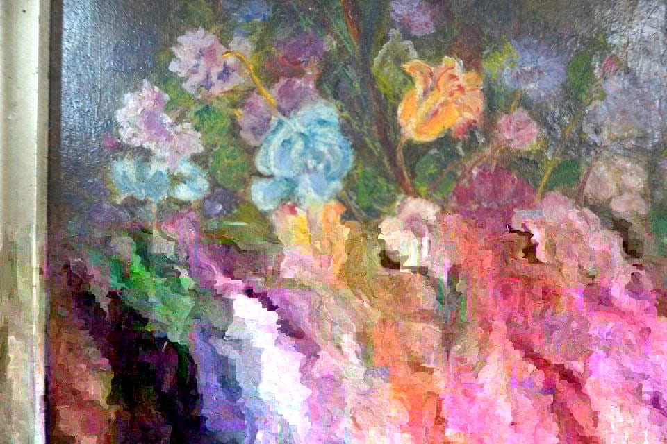VINTAGE UNIQUELY FRAMED OIL PAINTING - BOUQUET OF ROSES - MARION PRICE - 1964 (1 of 2)